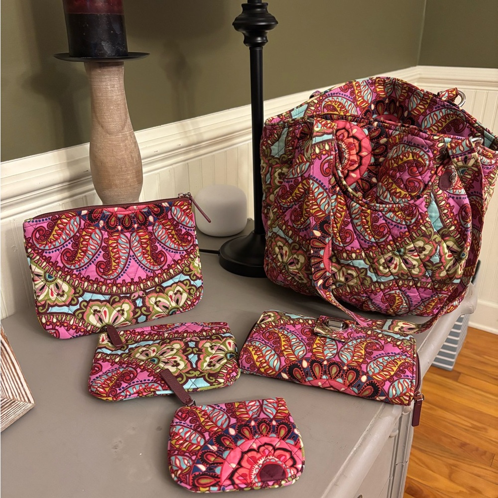 Vera Bradley Pink and Brown Patterned Tote Set